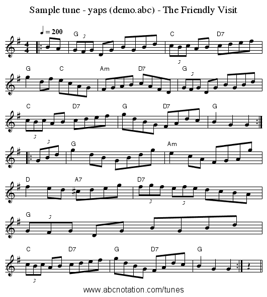 Sample tune - yaps (demo.abc) - The Friendly Visit - staff notation