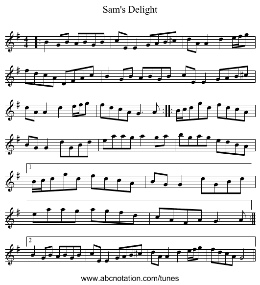 Sam's Delight - staff notation