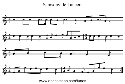 Samsonville Lancers - staff notation