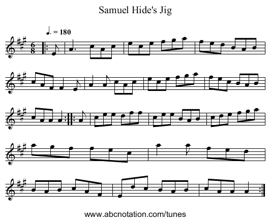 Samuel Hide's Jig - staff notation