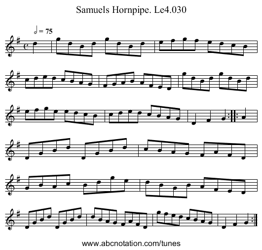 Samuels Hornpipe. Le4.030 - staff notation