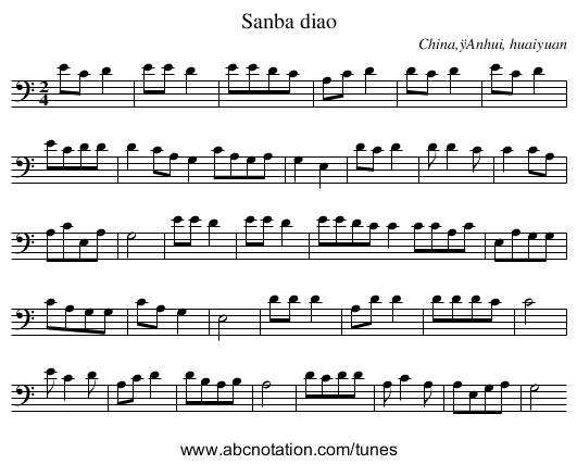 Sanba diao - staff notation