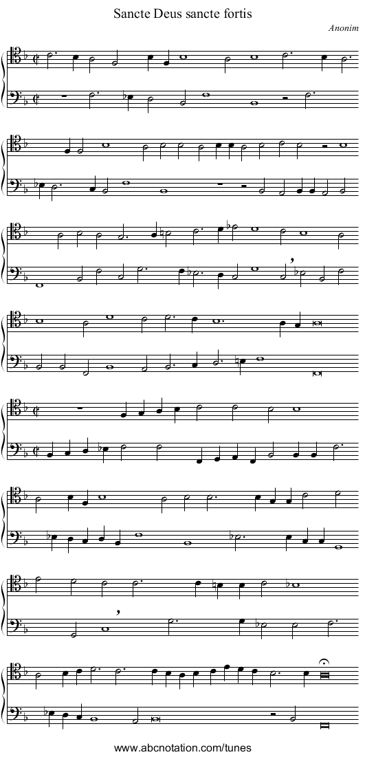 Sancte Deus sancte fortis - staff notation