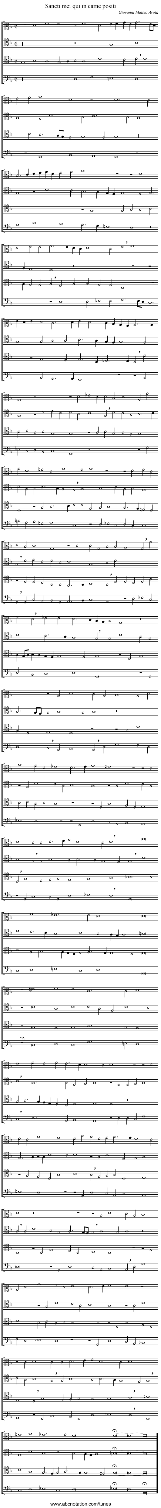 Sancti mei qui in carne positi - staff notation