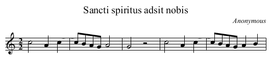 Sancti spiritus adsit nobis - staff notation