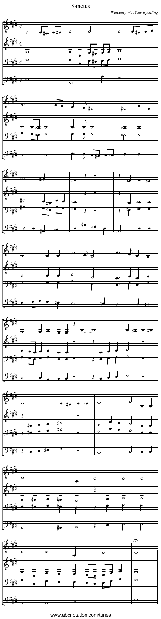 Sanctus - staff notation