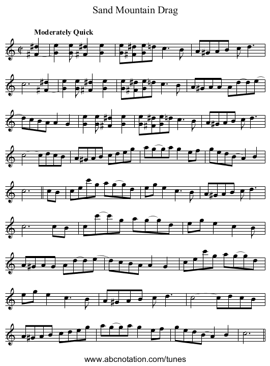 Sand Mountain Drag - staff notation