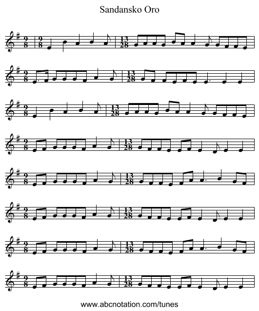 Sandansko Oro - staff notation