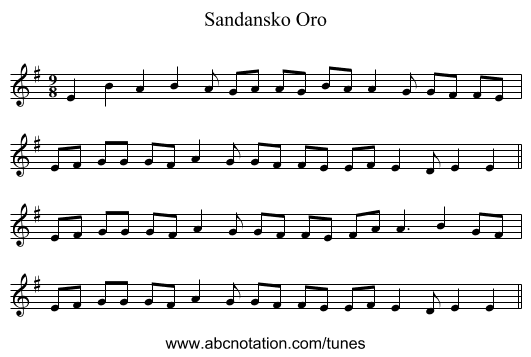 Sandansko Oro - staff notation