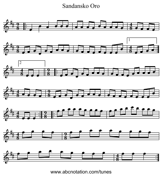 Sandansko Oro - staff notation
