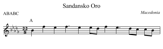 Sandansko Oro - staff notation