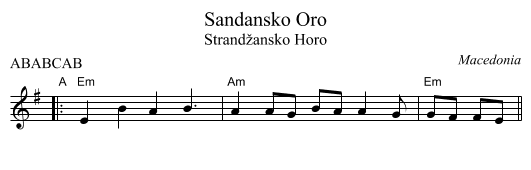 Sandansko Oro - staff notation