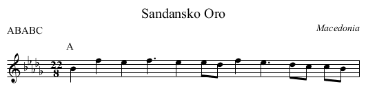 Sandansko Oro - staff notation