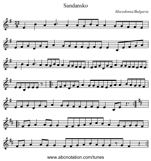 Sandansko - staff notation