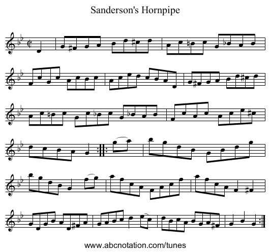 Sanderson's Hornpipe - staff notation