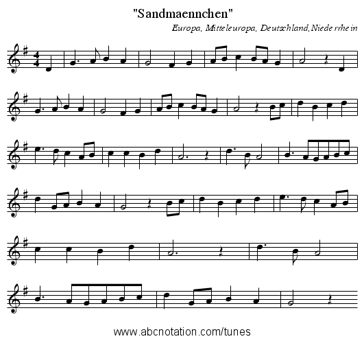 Sandmaennchen - staff notation