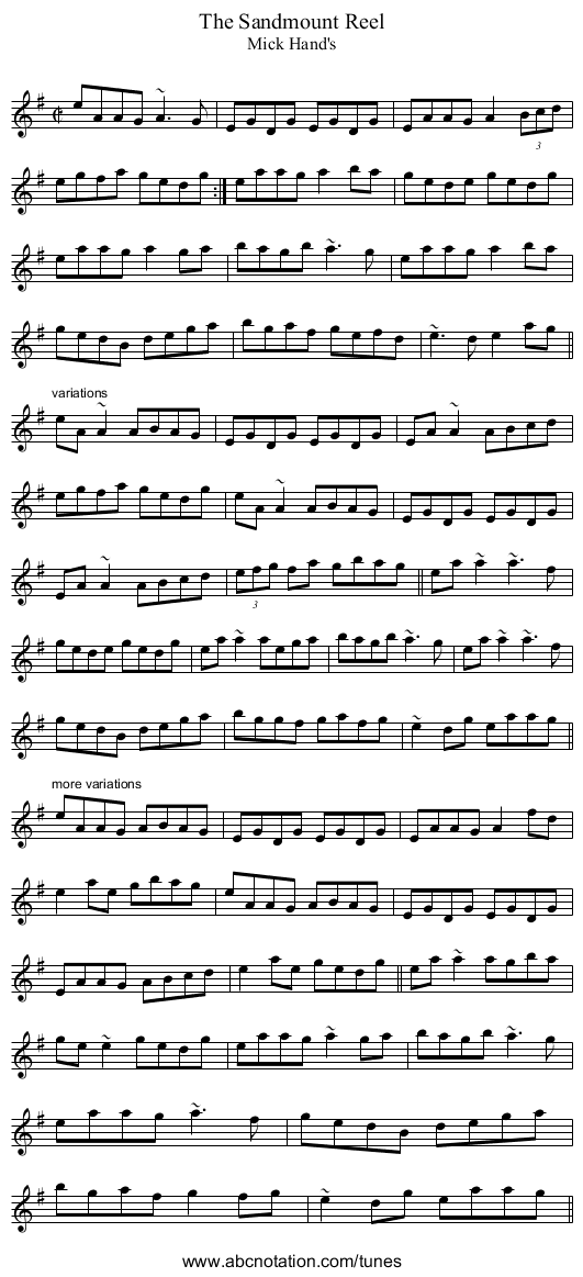 Sandmount Reel, The - staff notation