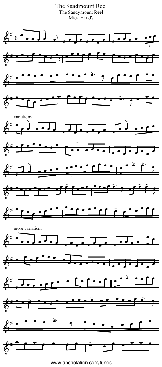 Sandmount Reel, The - staff notation