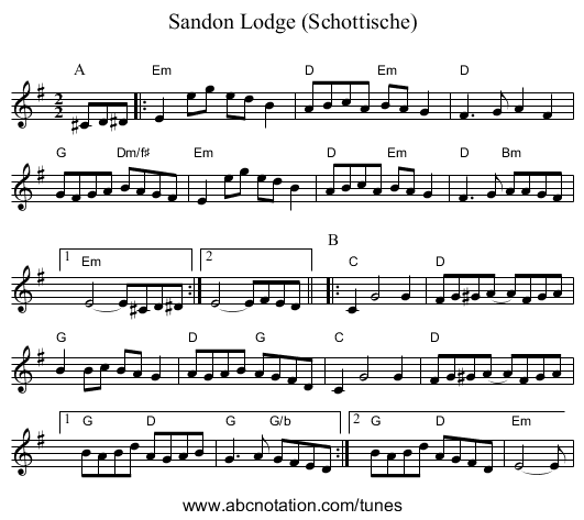 Sandon Lodge (Schottische) - staff notation