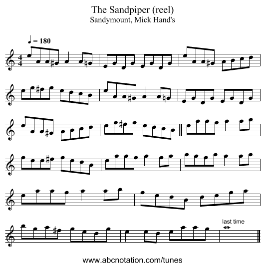 Sandpiper (reel), The - staff notation