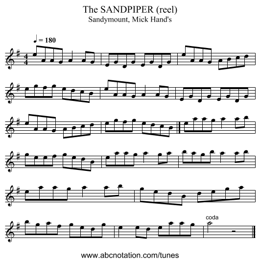SANDPIPER (reel), The - staff notation