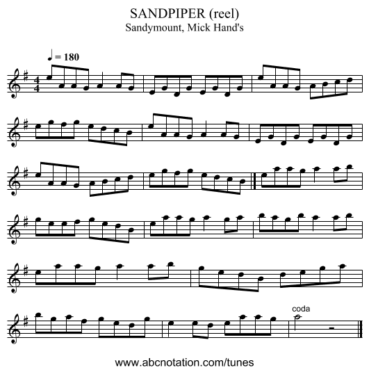 SANDPIPER (reel) - staff notation
