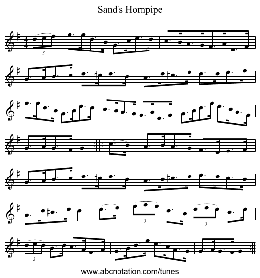 Sand's Hornpipe - staff notation