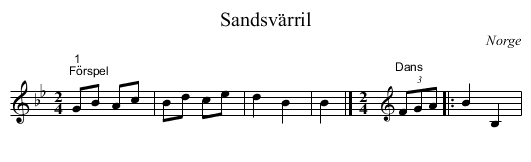 Sandsvärril - staff notation