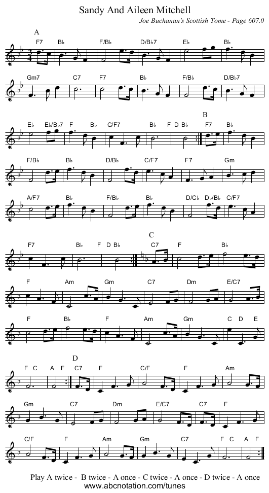 Sandy And Aileen Mitchell - staff notation