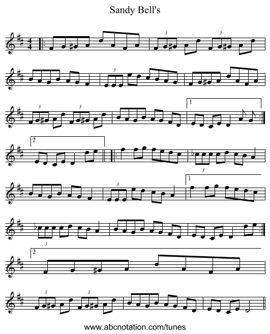 Sandy Bell's - staff notation