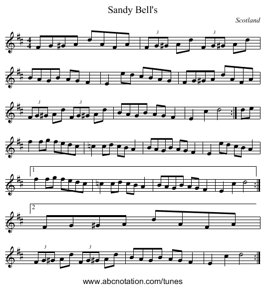Sandy Bell's - staff notation