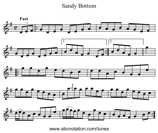 Sandy Bottom - staff notation