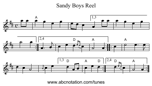 Sandy Boys Reel - staff notation