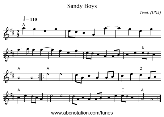 Sandy Boys - staff notation