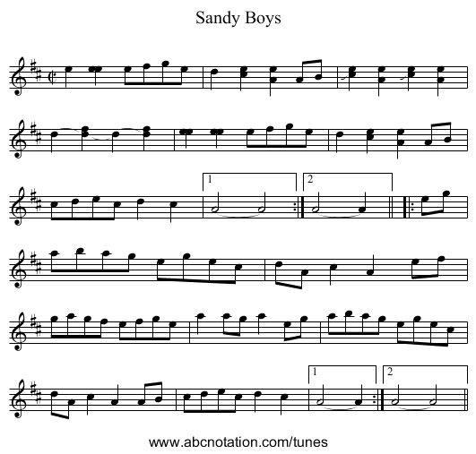 Sandy Boys - staff notation