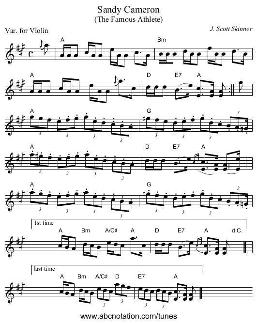 Sandy Cameron - staff notation