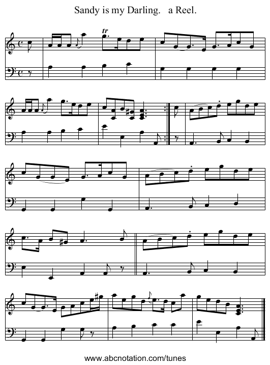 Sandy is my Darling.   a Reel. - staff notation