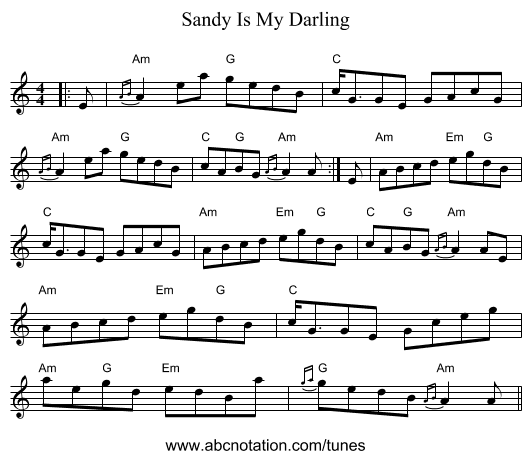 Sandy Is My Darling - staff notation