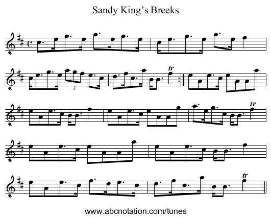 Sandy King’s Breeks - staff notation