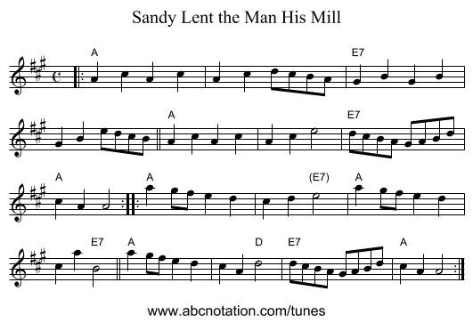 Sandy Lent the Man His Mill - staff notation