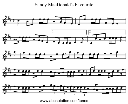 Sandy MacDonald's Favourite - staff notation
