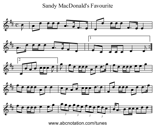 Sandy MacDonald's Favourite - staff notation