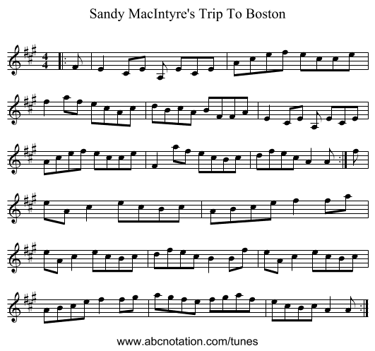 Sandy MacIntyre's Trip To Boston - staff notation