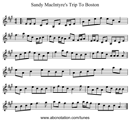 Sandy MacIntyre's Trip To Boston - staff notation