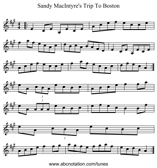 Sandy MacIntyre's Trip To Boston - staff notation