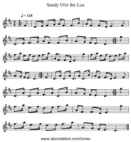 Sandy O'er the Lea - staff notation