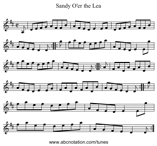 Sandy O'er the Lea - staff notation