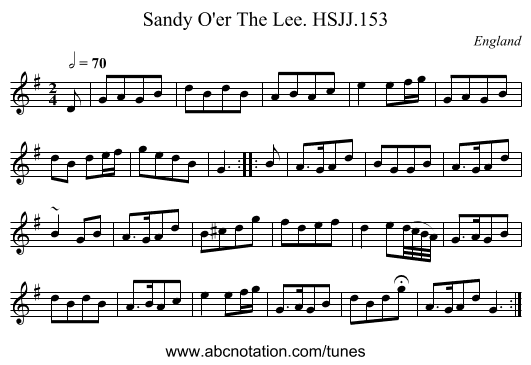 Sandy O'er The Lee. HSJJ.153 - staff notation
