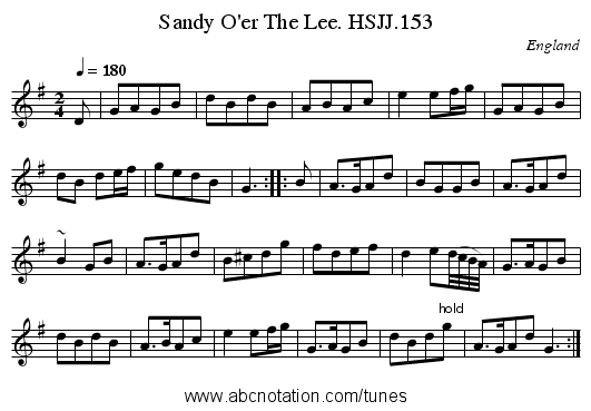 Sandy O'er The Lee. HSJJ.153 - staff notation