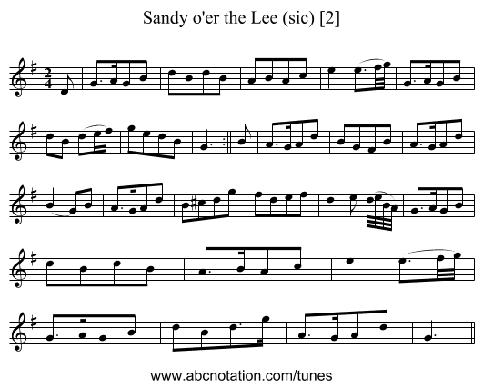 Sandy o'er the Lee (sic) [2] - staff notation
